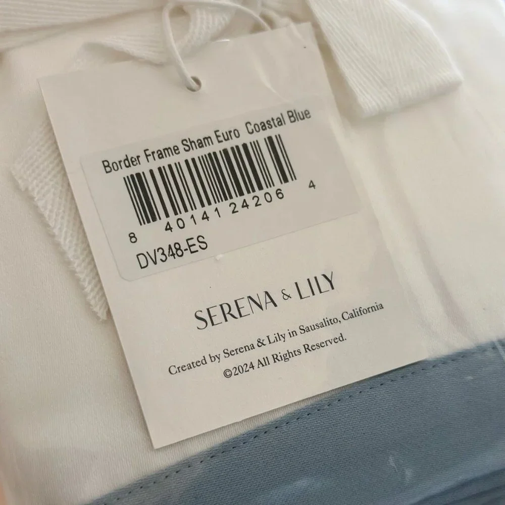 Serena & Lily Border Frame Sateen Euro Pillowcase/Sham-Coastal Blue